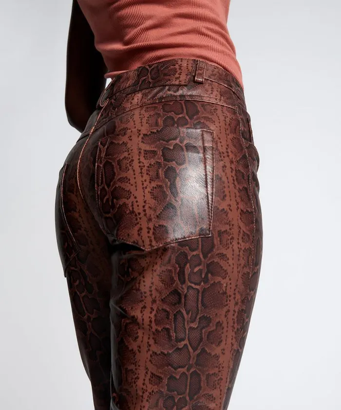 Women One Teaspoon Bottoms PYTHON LEATHER TRUCKER PANTS Women One Teaspoon Bottoms PYTHON LEATHER TRUCKER PANTS