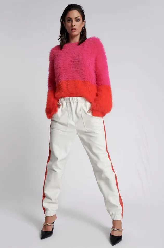 Women One Teaspoon Bottoms RED LINE LEATHER TRACK PANTS