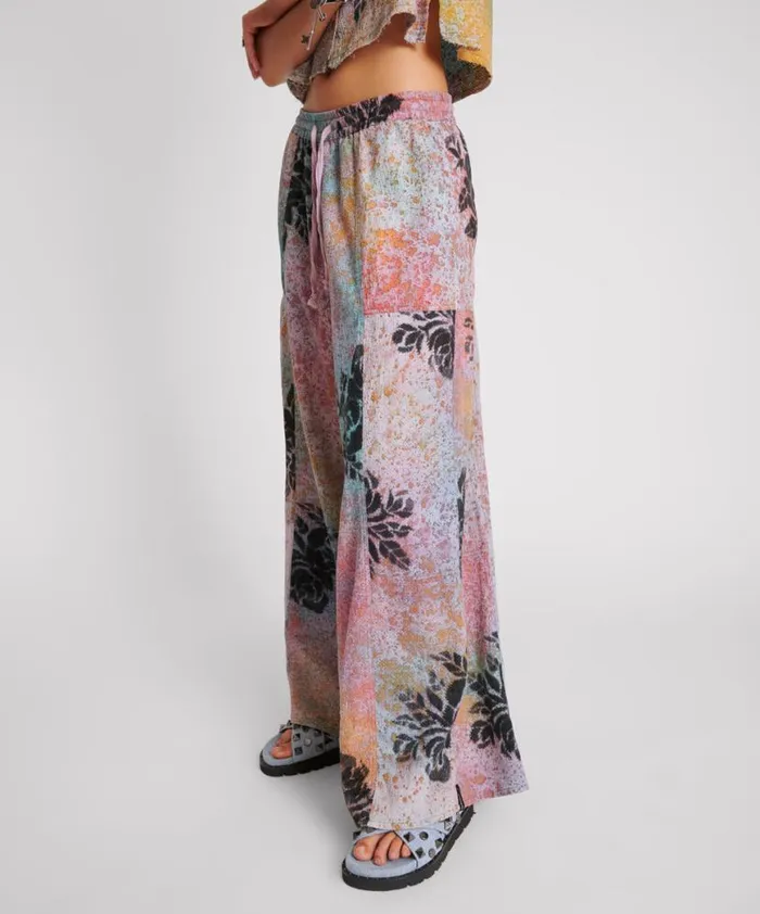 Women One Teaspoon Bottoms ROSE TATTOO HAND PAINTED FLORAL PALAZZO PANTS