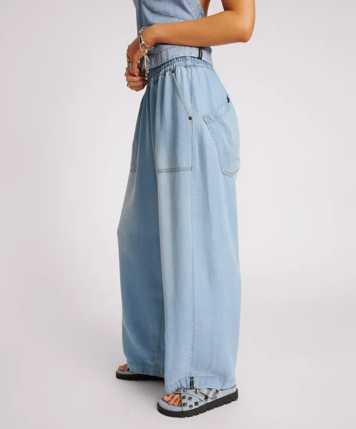 Women One Teaspoon Bottoms SOFT BLUE TENCEL PARACHUTE PANTS Women One Teaspoon Bottoms SOFT BLUE TENCEL PARACHUTE PANTS