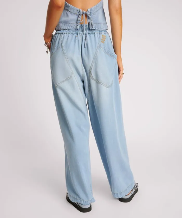 Women One Teaspoon Bottoms SOFT BLUE TENCEL PARACHUTE PANTS Women One Teaspoon Bottoms SOFT BLUE TENCEL PARACHUTE PANTS