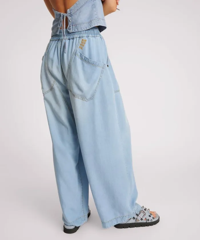 Women One Teaspoon Bottoms SOFT BLUE TENCEL PARACHUTE PANTS Women One Teaspoon Bottoms SOFT BLUE TENCEL PARACHUTE PANTS