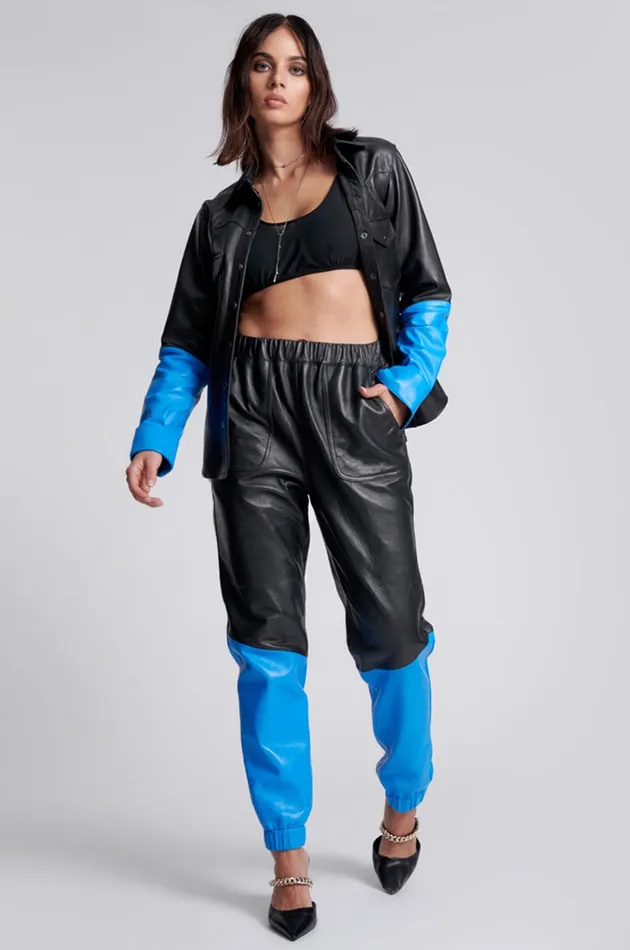 Women One Teaspoon Bottoms STAND BY LEATHER TRACK PANTS