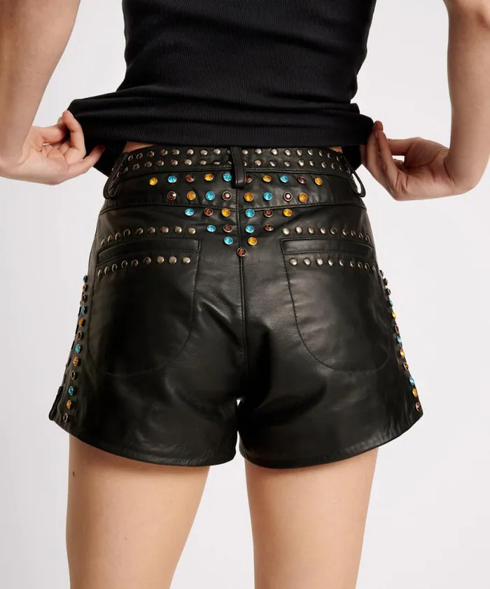 Women One Teaspoon Bottoms STUDDED JEWEL HIGH WAIST LEATHER SHORTS Women One Teaspoon Bottoms STUDDED JEWEL HIGH WAIST LEATHER SHORTS