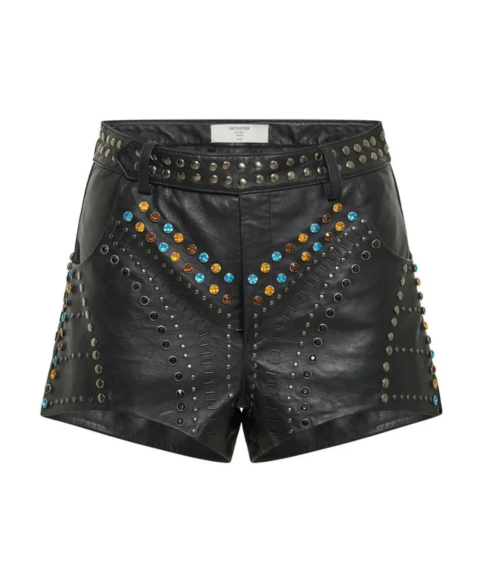 Women One Teaspoon Bottoms STUDDED JEWEL HIGH WAIST LEATHER SHORTS Women One Teaspoon Bottoms STUDDED JEWEL HIGH WAIST LEATHER SHORTS