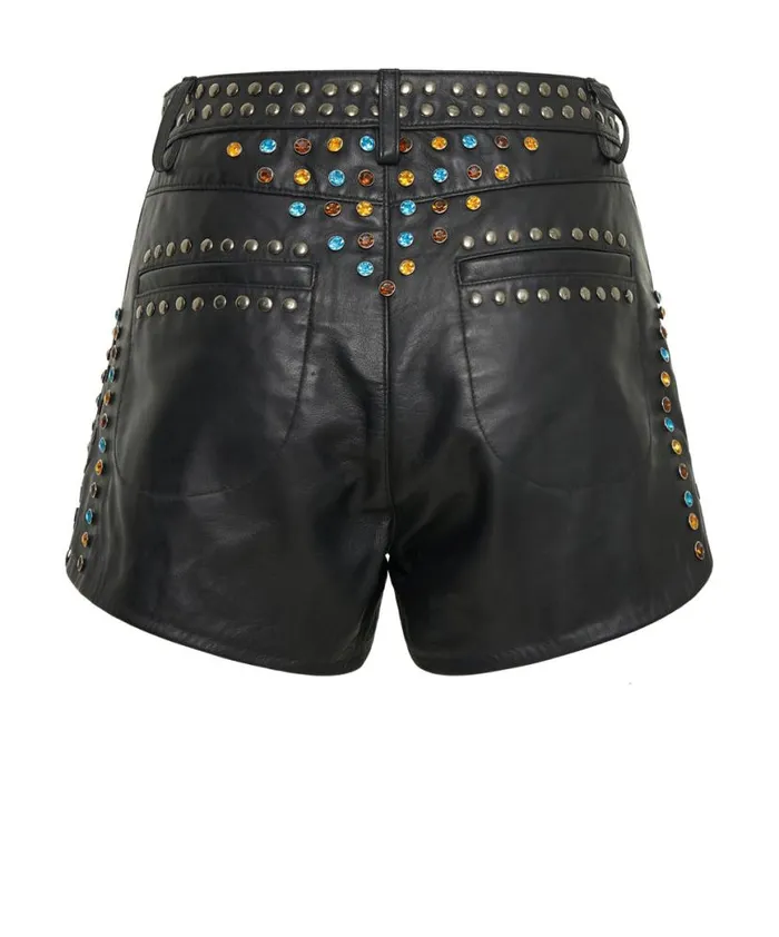Women One Teaspoon Bottoms STUDDED JEWEL HIGH WAIST LEATHER SHORTS Women One Teaspoon Bottoms STUDDED JEWEL HIGH WAIST LEATHER SHORTS