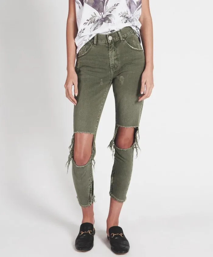 Women One Teaspoon Bottoms SUPER KHAKI HIGH WAIST FREEBIRDS SKINNY PANT