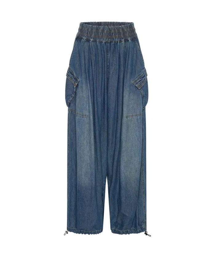 Women One Teaspoon Bottoms USED BLUE DENIM PARACHUTE PANTS Women One Teaspoon Bottoms USED BLUE DENIM PARACHUTE PANTS