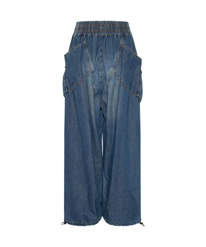 Women One Teaspoon Bottoms USED BLUE DENIM PARACHUTE PANTS Women One Teaspoon Bottoms USED BLUE DENIM PARACHUTE PANTS