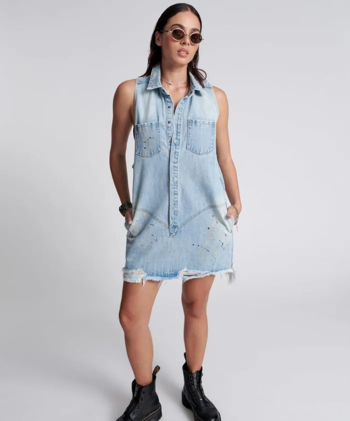 Women One Teaspoon Denim Dresses BEST BLUE ARTISTE BRAXTON DRESS