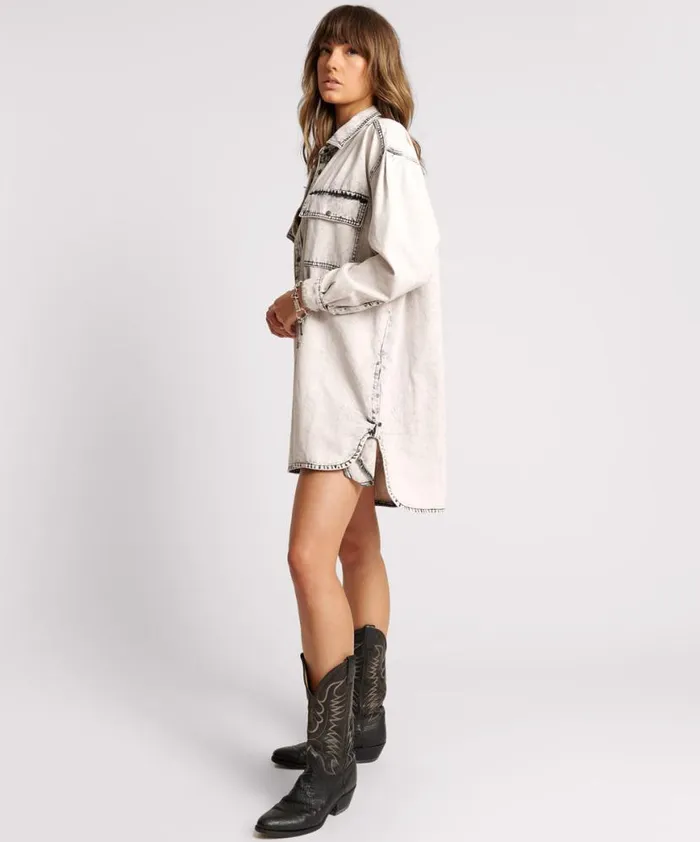 Women One Teaspoon Denim Dresses BIANCO NIXIE DENIM SHIRT DRESS Women One Teaspoon Denim Dresses BIANCO NIXIE DENIM SHIRT DRESS