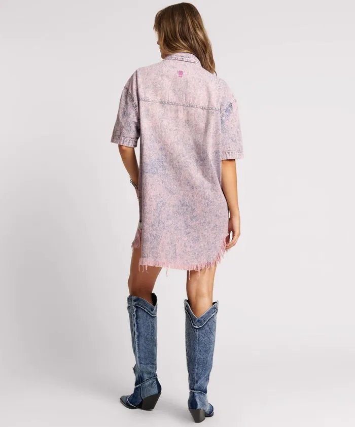 Women One Teaspoon Denim Dresses CANDY ACID PARIS DENIM SHIRT DRESS Women One Teaspoon Denim Dresses CANDY ACID PARIS DENIM SHIRT DRESS