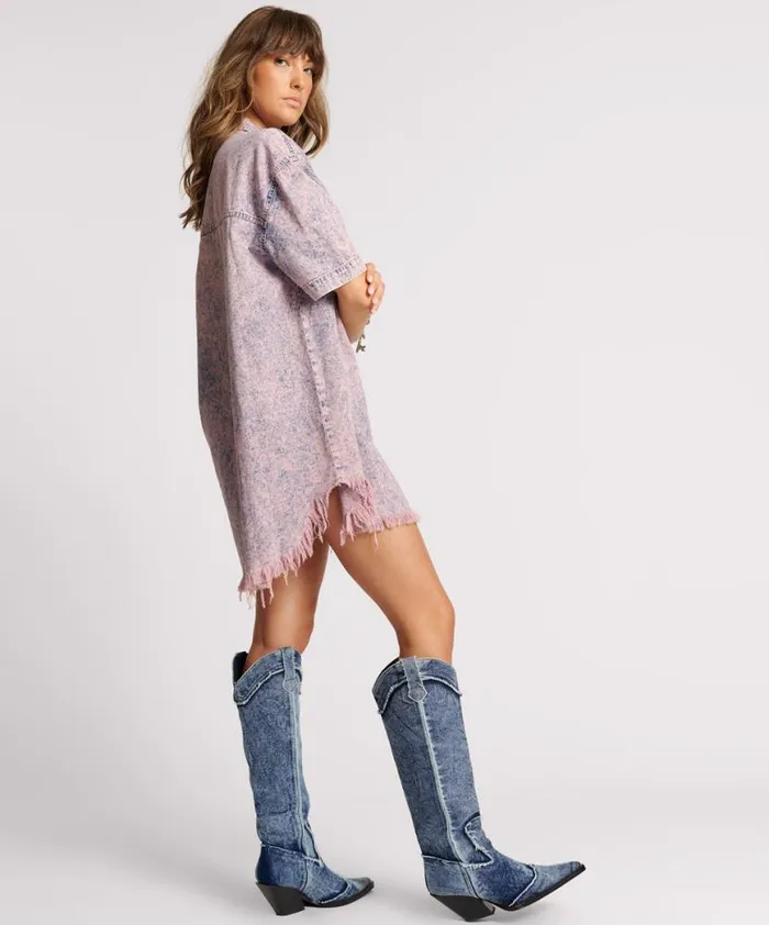 Women One Teaspoon Denim Dresses CANDY ACID PARIS DENIM SHIRT DRESS Women One Teaspoon Denim Dresses CANDY ACID PARIS DENIM SHIRT DRESS