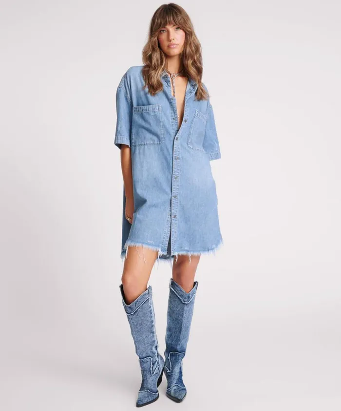 Women One Teaspoon Denim Dresses COBAINE PARIS DENIM DRESS
