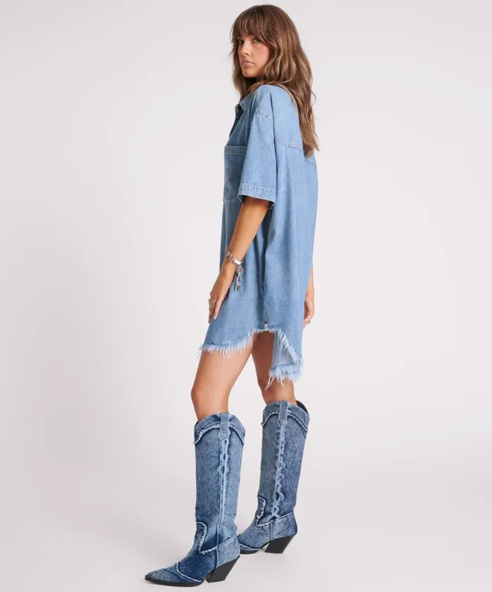 Women One Teaspoon Denim Dresses COBAINE PARIS DENIM DRESS