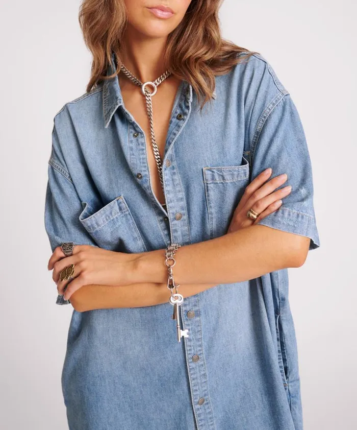 Women One Teaspoon Denim Dresses COBAINE PARIS DENIM DRESS