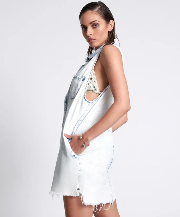 Women One Teaspoon Denim Dresses FADED ACID MINI BRAXTON DRESS Women One Teaspoon Denim Dresses FADED ACID MINI BRAXTON DRESS