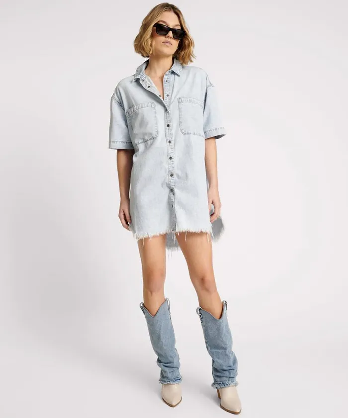 Women One Teaspoon Denim Dresses FLORENCE PARIS DENIM SHIRT DRESS