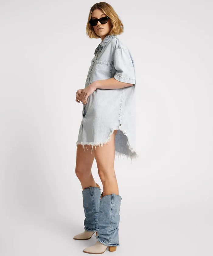 Women One Teaspoon Denim Dresses FLORENCE PARIS DENIM SHIRT DRESS Women One Teaspoon Denim Dresses FLORENCE PARIS DENIM SHIRT DRESS
