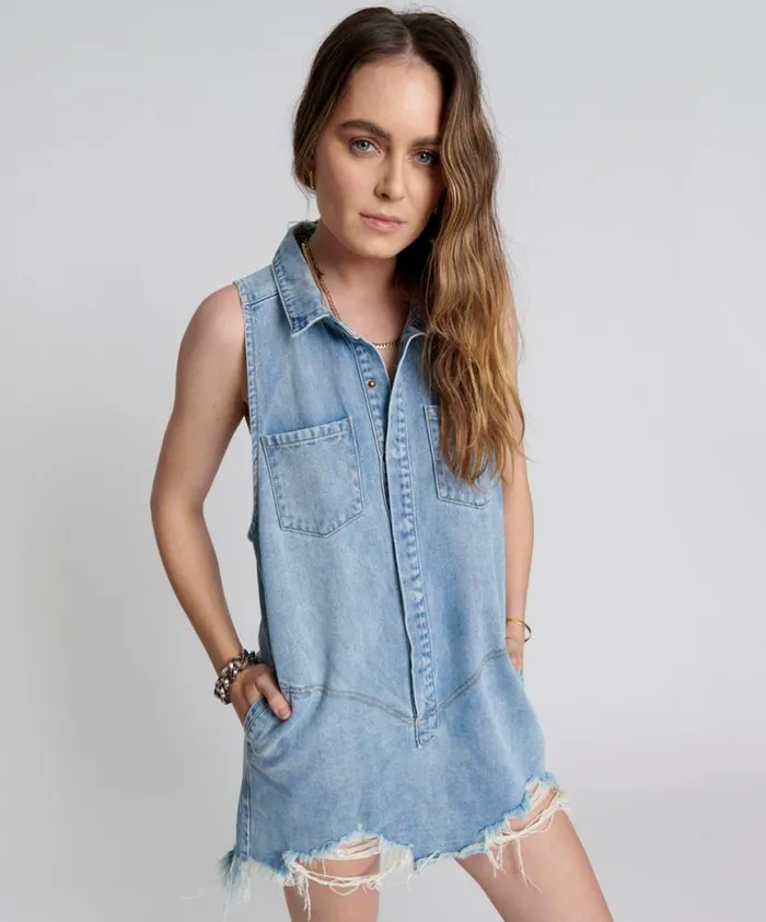 Women One Teaspoon Denim Dresses HENDRIXE BRAXTON DENIM DRESS Women One Teaspoon Denim Dresses HENDRIXE BRAXTON DENIM DRESS