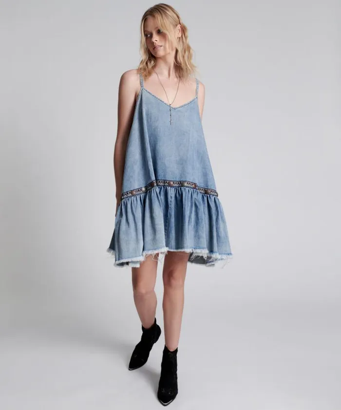 Women One Teaspoon Denim Dresses ICONIC HOLLYWOOD HILLS DENIM DRESS