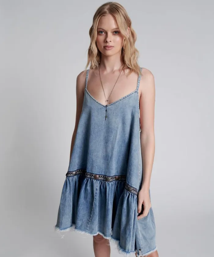 Women One Teaspoon Denim Dresses ICONIC HOLLYWOOD HILLS DENIM DRESS Women One Teaspoon Denim Dresses ICONIC HOLLYWOOD HILLS DENIM DRESS
