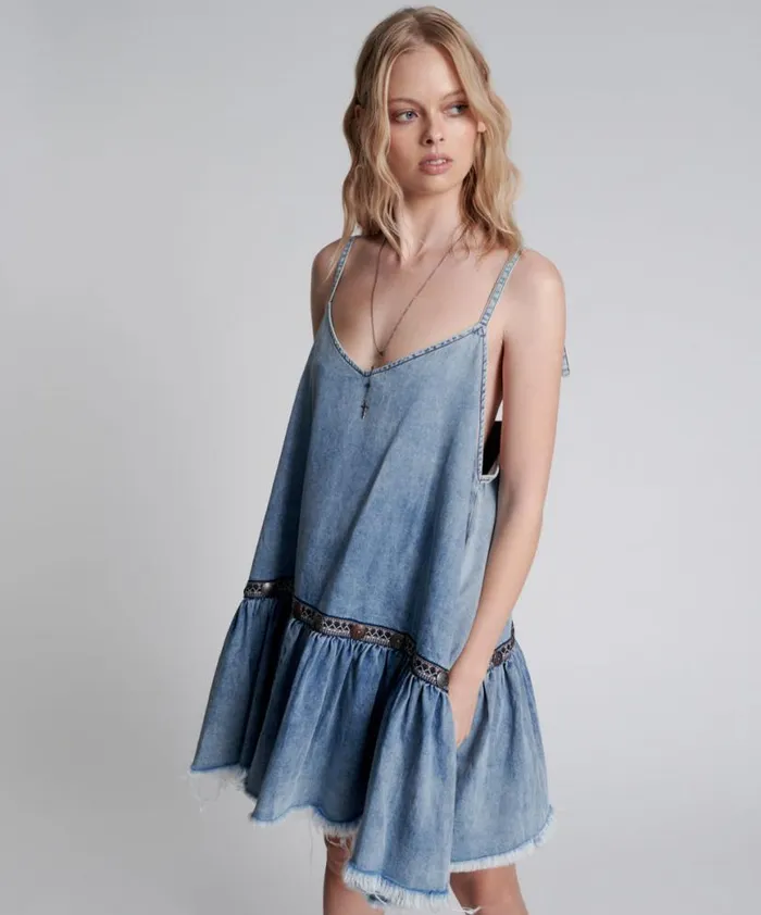 Women One Teaspoon Denim Dresses ICONIC HOLLYWOOD HILLS DENIM DRESS Women One Teaspoon Denim Dresses ICONIC HOLLYWOOD HILLS DENIM DRESS