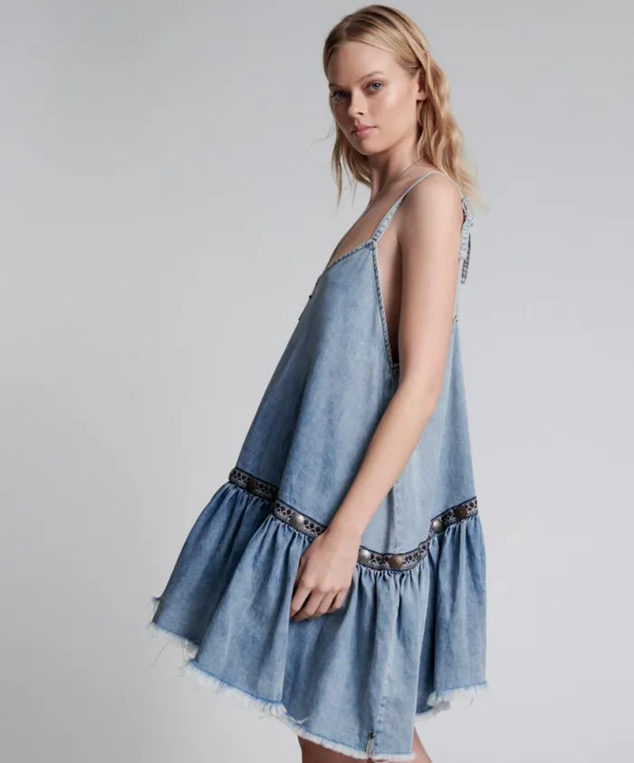 Women One Teaspoon Denim Dresses ICONIC HOLLYWOOD HILLS DENIM DRESS Women One Teaspoon Denim Dresses ICONIC HOLLYWOOD HILLS DENIM DRESS