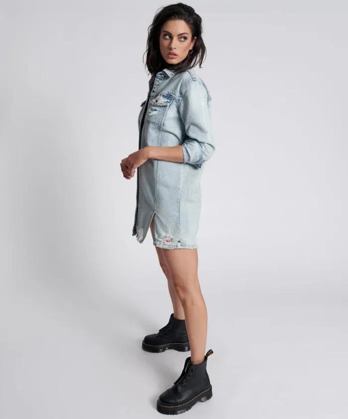 Women One Teaspoon Denim Dresses KANSAS BLUE TRUCKER SHIRT DRESS Women One Teaspoon Denim Dresses KANSAS BLUE TRUCKER SHIRT DRESS