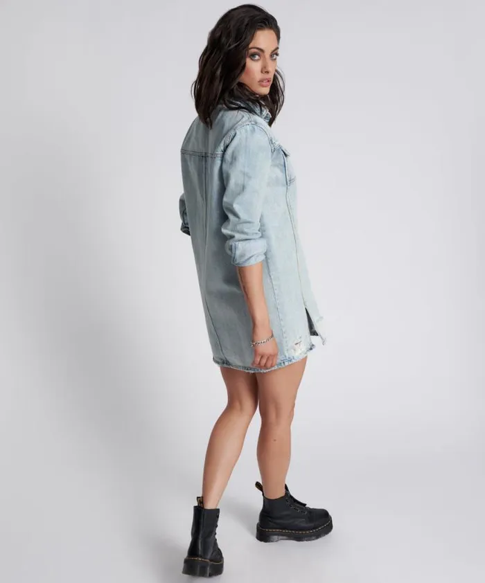 Women One Teaspoon Denim Dresses KANSAS BLUE TRUCKER SHIRT DRESS Women One Teaspoon Denim Dresses KANSAS BLUE TRUCKER SHIRT DRESS