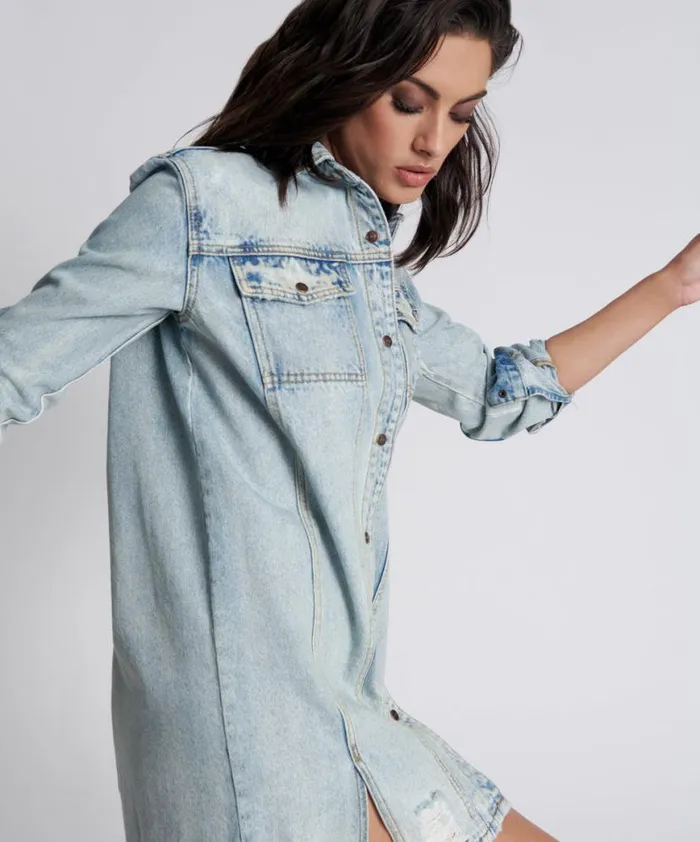 Women One Teaspoon Denim Dresses KANSAS BLUE TRUCKER SHIRT DRESS Women One Teaspoon Denim Dresses KANSAS BLUE TRUCKER SHIRT DRESS