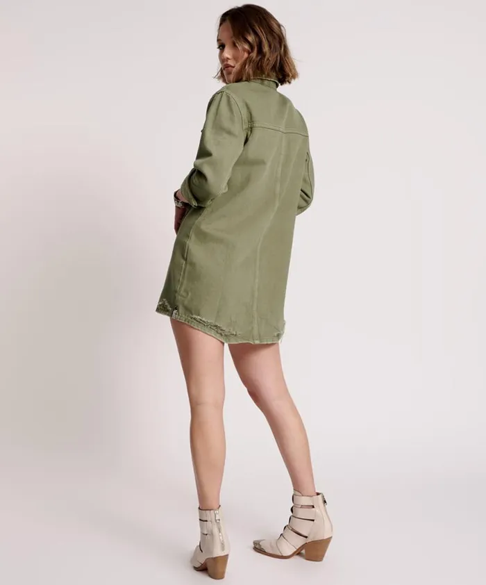 Women One Teaspoon Denim Dresses MILITARY KHAKI TRUCKER SHIRT DRESS Women One Teaspoon Denim Dresses MILITARY KHAKI TRUCKER SHIRT DRESS