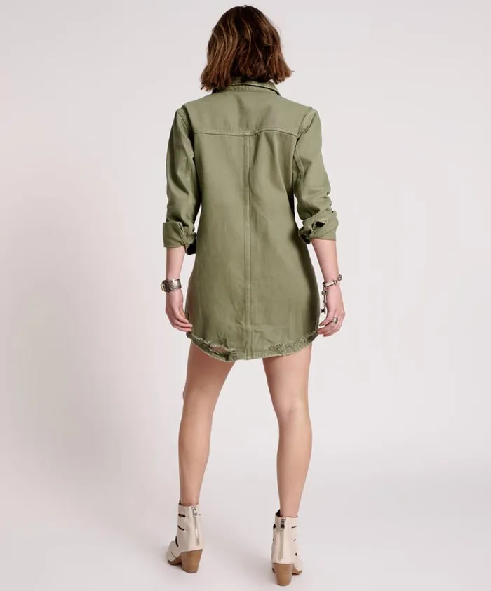 Women One Teaspoon Denim Dresses MILITARY KHAKI TRUCKER SHIRT DRESS Women One Teaspoon Denim Dresses MILITARY KHAKI TRUCKER SHIRT DRESS