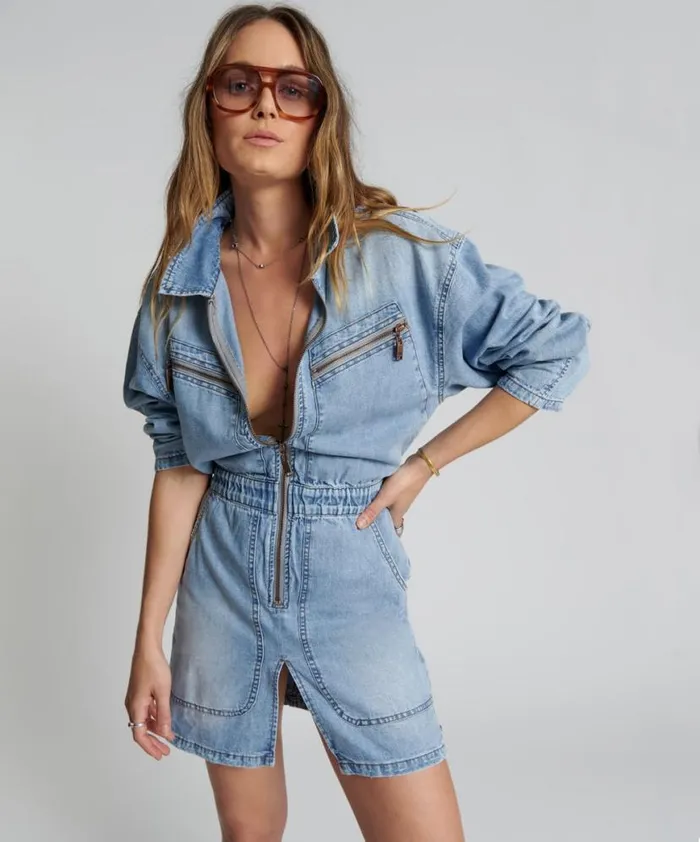 Women One Teaspoon Denim Dresses OCEAN CHAMBRAY OLIVIA DRESS