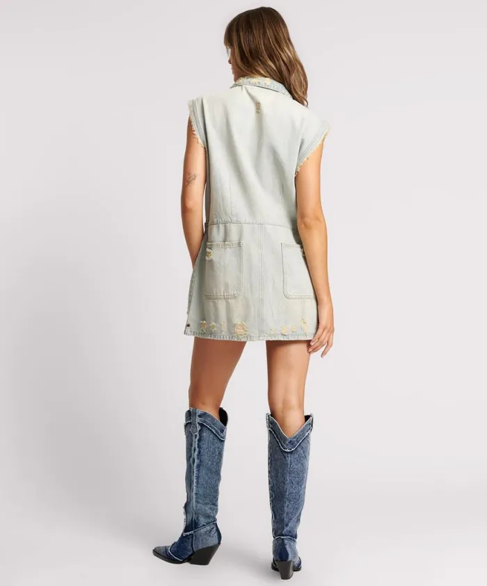 Women One Teaspoon Denim Dresses OLD WEST PALISADES DENIM DRESS Women One Teaspoon Denim Dresses OLD WEST PALISADES DENIM DRESS