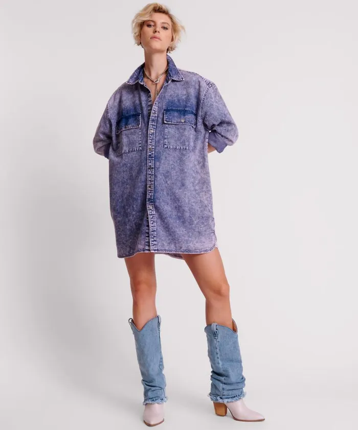 Women One Teaspoon Denim Dresses PURPLE RAIN NIXIE DENIM SHIRT DRESS