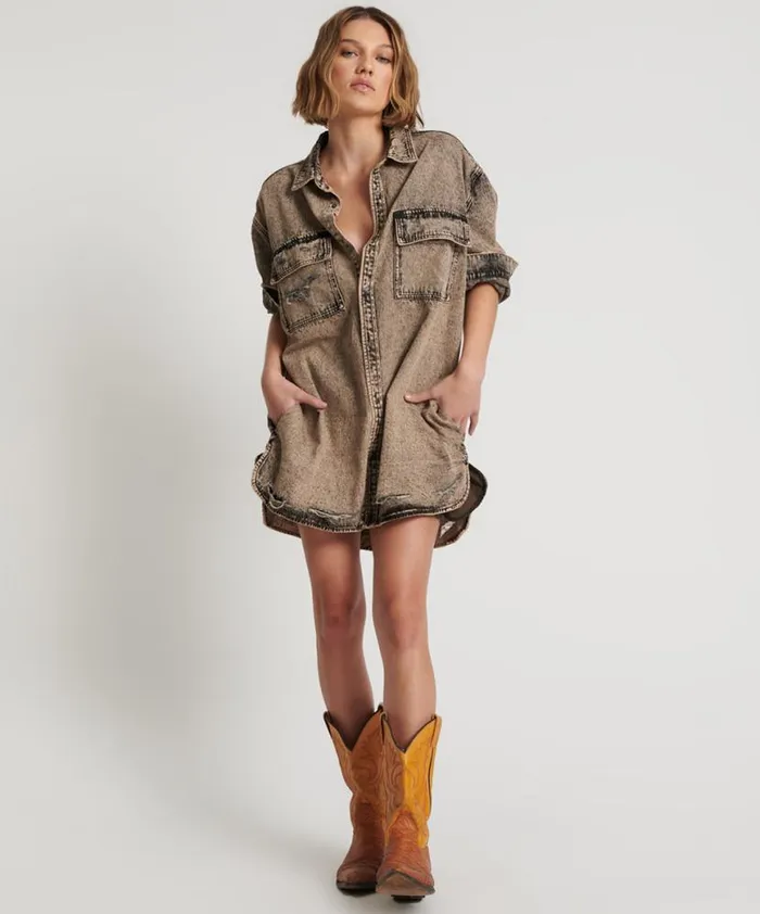 Women One Teaspoon Denim Dresses RUST DENIM SHIRT DRESS