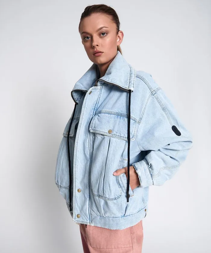 Women One Teaspoon Denim Jackets BEST BLUE DENIM PUFFA JACKET