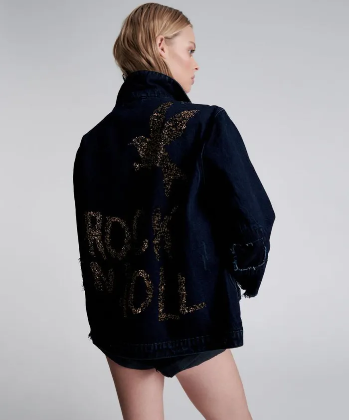 Women One Teaspoon Denim Jackets CRYSTAL ROCK N ROLL RECYCLED DENIM JACKET