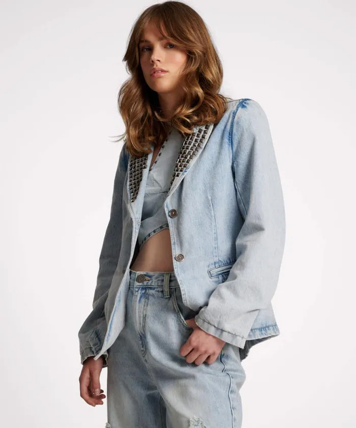 Women One Teaspoon Denim Jackets DIAMONDE STUDDED DENIM BLAZER Women One Teaspoon Denim Jackets DIAMONDE STUDDED DENIM BLAZER