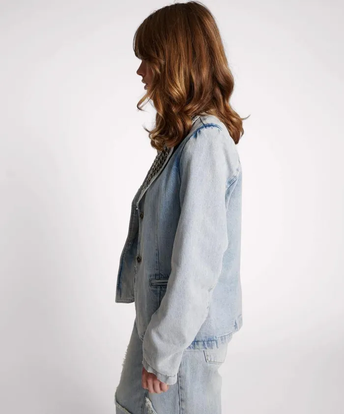 Women One Teaspoon Denim Jackets DIAMONDE STUDDED DENIM BLAZER Women One Teaspoon Denim Jackets DIAMONDE STUDDED DENIM BLAZER