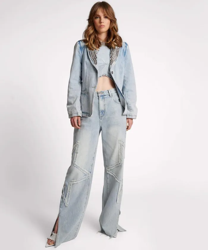 Women One Teaspoon Denim Jackets DIAMONDE STUDDED DENIM BLAZER Women One Teaspoon Denim Jackets DIAMONDE STUDDED DENIM BLAZER