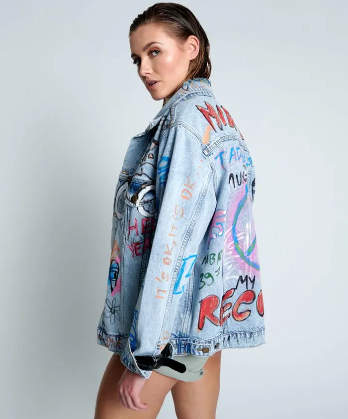 Women One Teaspoon Denim Jackets EPIC RECORDS GRAFFITI DENIM JACKET Women One Teaspoon Denim Jackets EPIC RECORDS GRAFFITI DENIM JACKET