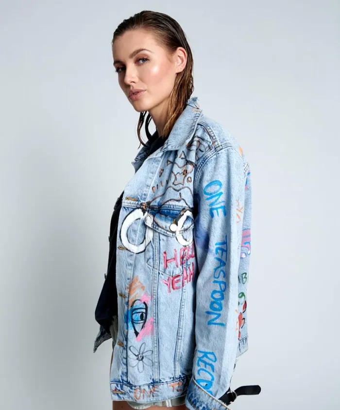 Women One Teaspoon Denim Jackets EPIC RECORDS GRAFFITI DENIM JACKET Women One Teaspoon Denim Jackets EPIC RECORDS GRAFFITI DENIM JACKET