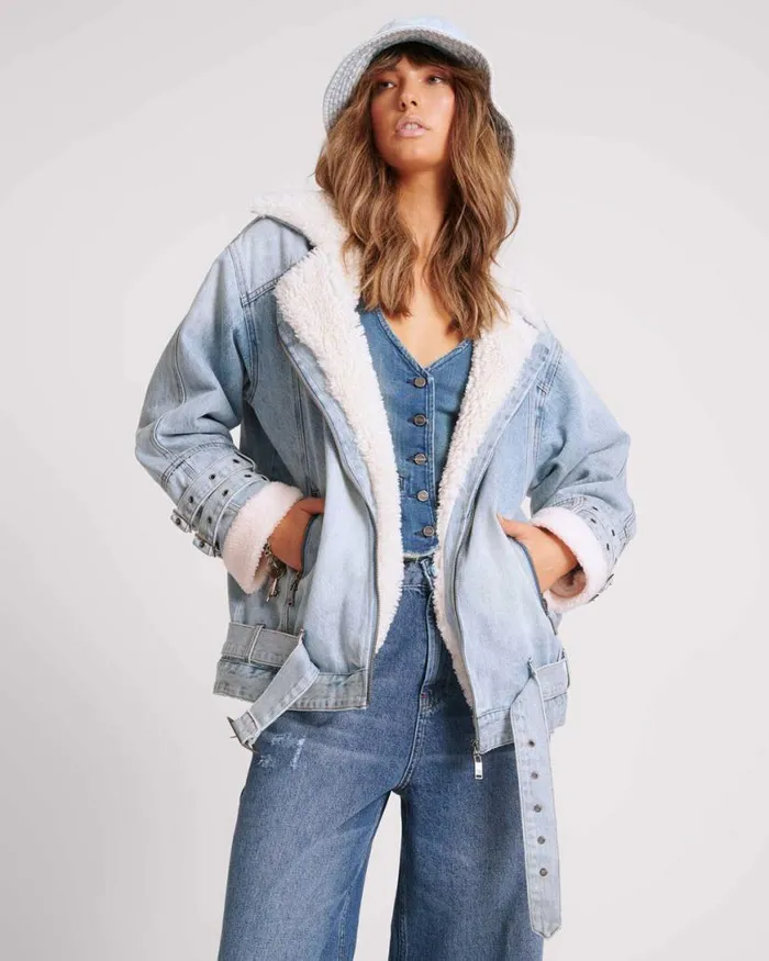 Women One Teaspoon Denim Jackets SALTY DOG DENIM AVIATOR JACKET