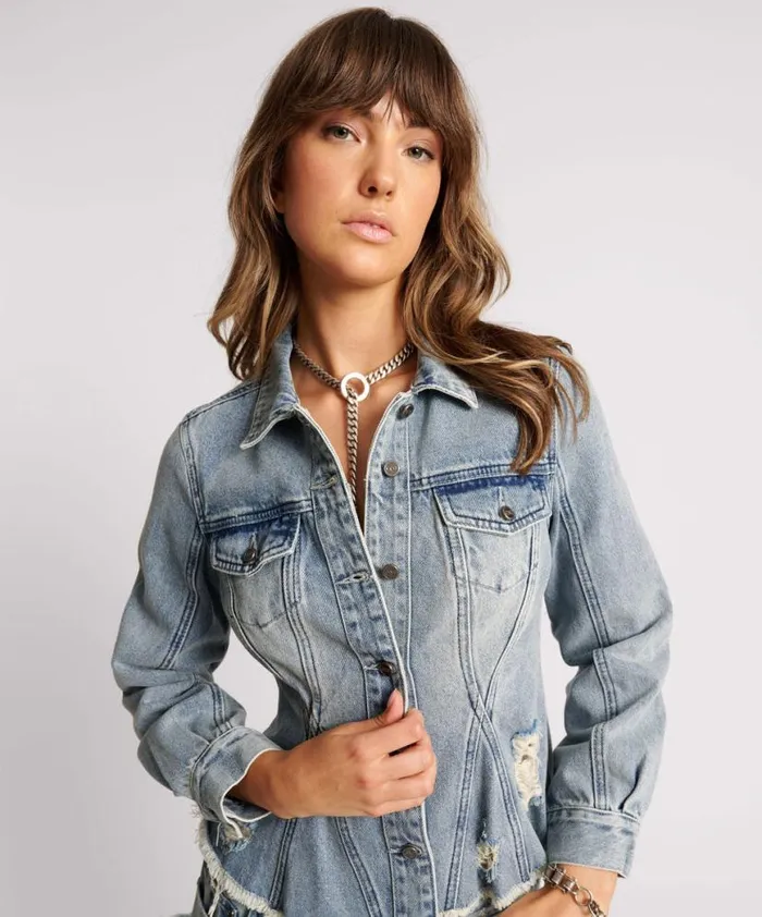 Women One Teaspoon Denim Jackets SALTY DOG PEPLUM DENIM SHACKET Women One Teaspoon Denim Jackets SALTY DOG PEPLUM DENIM SHACKET