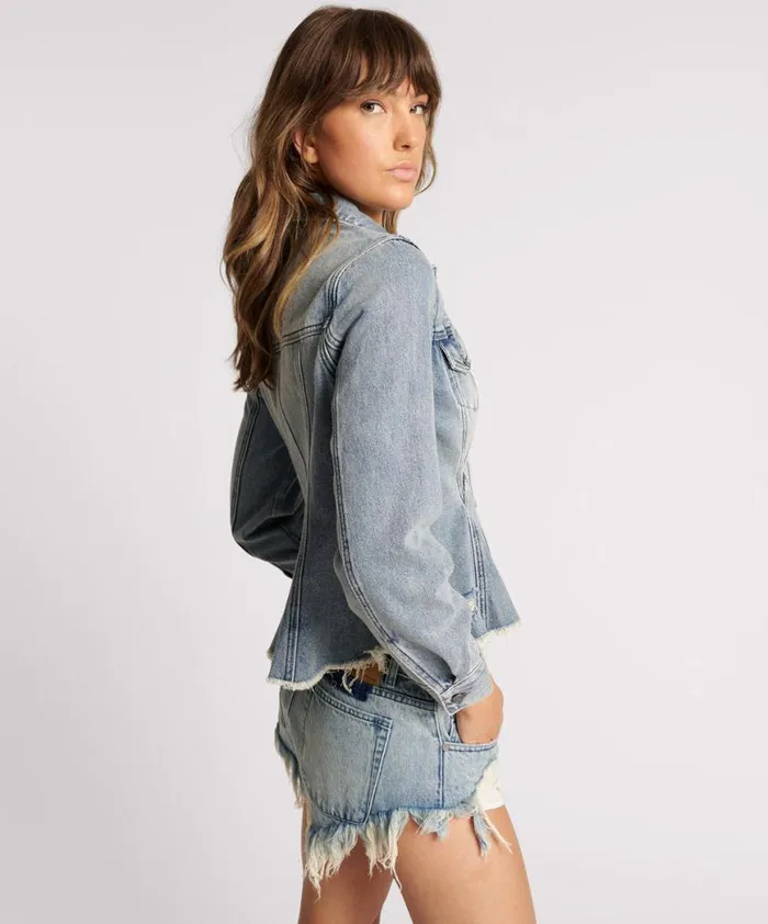 Women One Teaspoon Denim Jackets SALTY DOG PEPLUM DENIM SHACKET Women One Teaspoon Denim Jackets SALTY DOG PEPLUM DENIM SHACKET