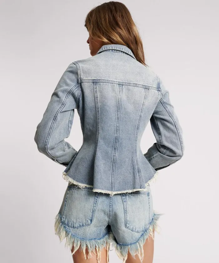 Women One Teaspoon Denim Jackets SALTY DOG PEPLUM DENIM SHACKET Women One Teaspoon Denim Jackets SALTY DOG PEPLUM DENIM SHACKET