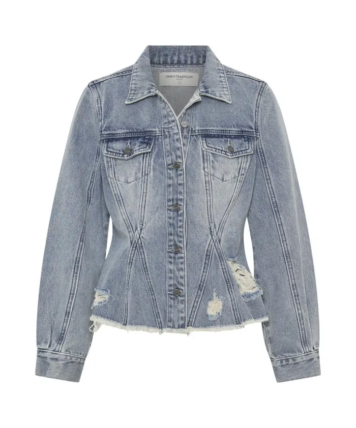 Women One Teaspoon Denim Jackets SALTY DOG PEPLUM DENIM SHACKET Women One Teaspoon Denim Jackets SALTY DOG PEPLUM DENIM SHACKET