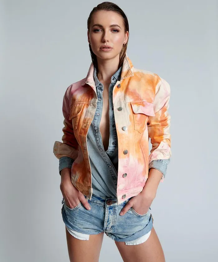 Women One Teaspoon Denim Jackets TIE DYE MIND FREQUENCIES DENIM TRUCKER JACKET